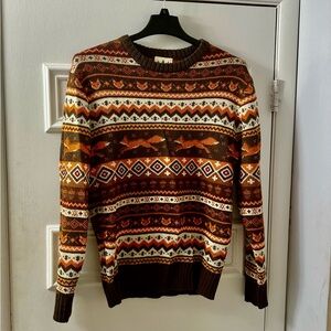 Kiel James Patrick Brown and Orange Crewneck Sweater with Nordic Patterns